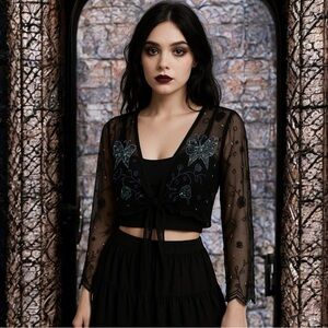 Aftershock Celebrity Wear Silk Beaded Bolero Tie Cardigan Fairygoth Whimsical L